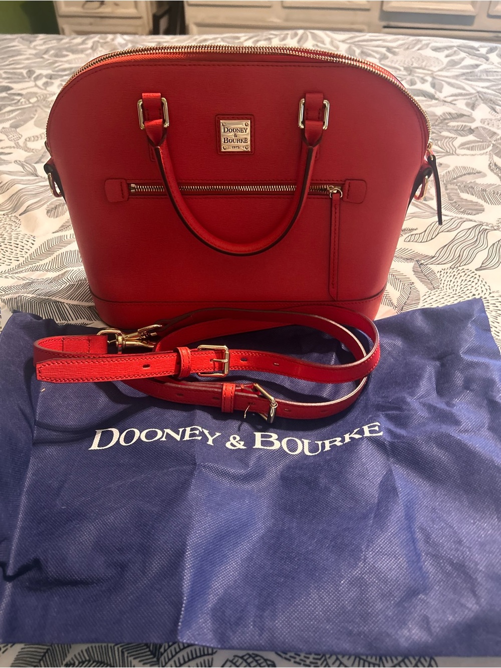 Dooney & Bourke Orange-Red Saffiano Dome Satchel - Picture 2 of 4
